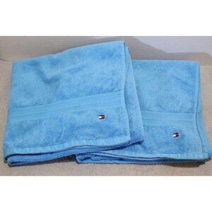 Tommy Hilfiger Solid Blue Bath Towel Set of 2 Cotton 26x48 in Modern